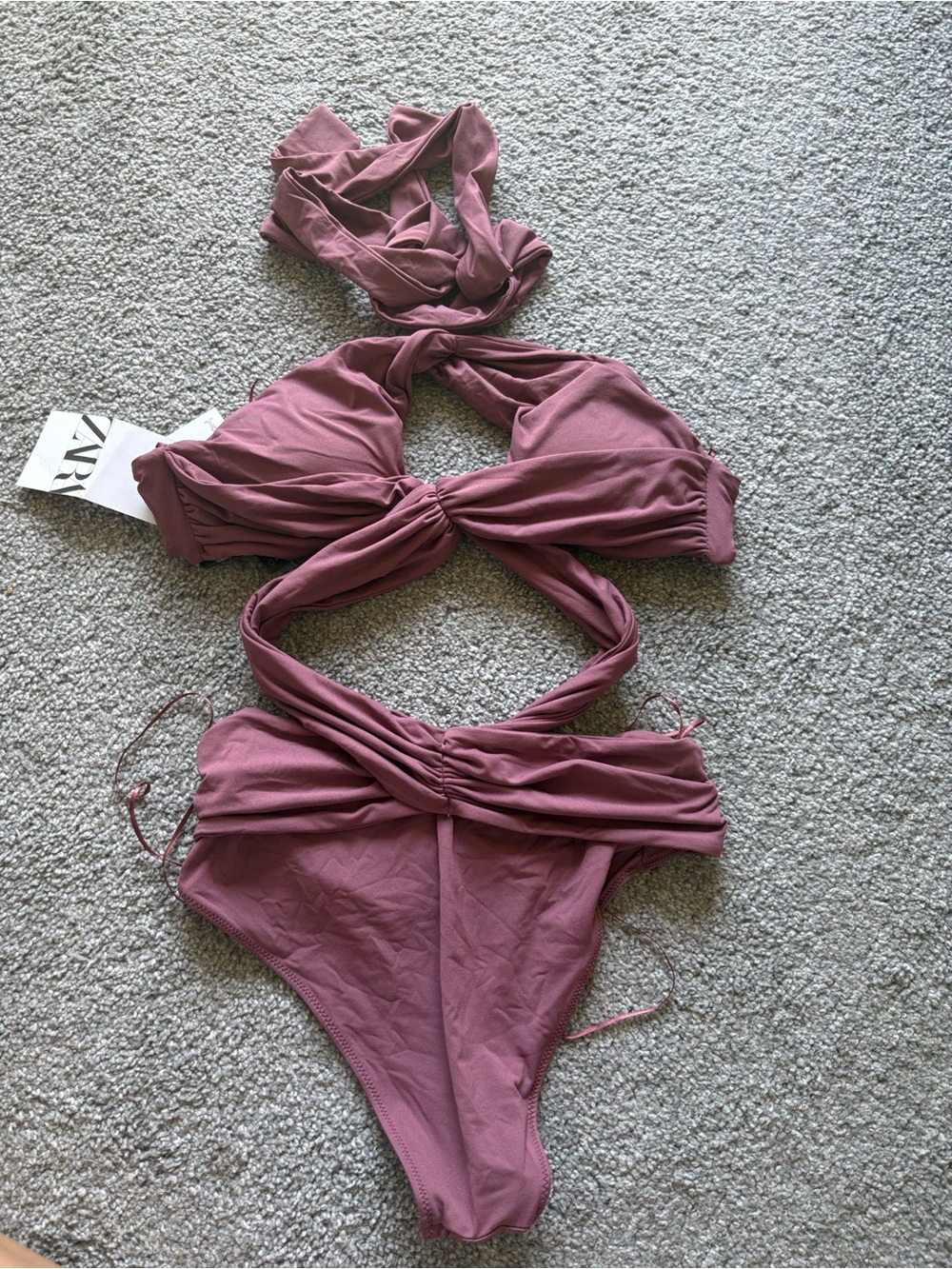 Zara Mauve Twist Front One-Piece Swimsuit